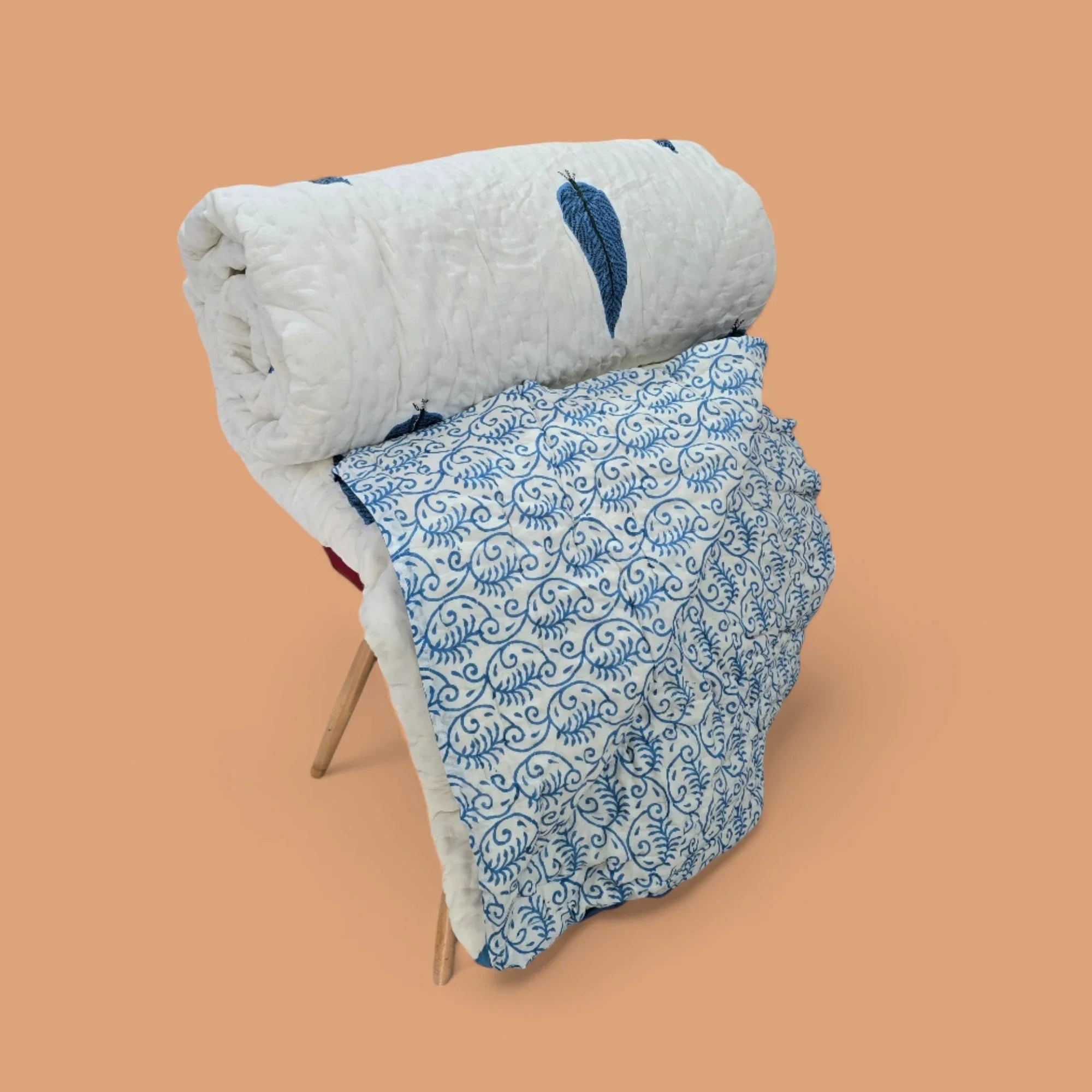 Hand Block Printed  Jaipuri Cotton All season AC Quilt - Neel Patta Motif (90X108 Inches)