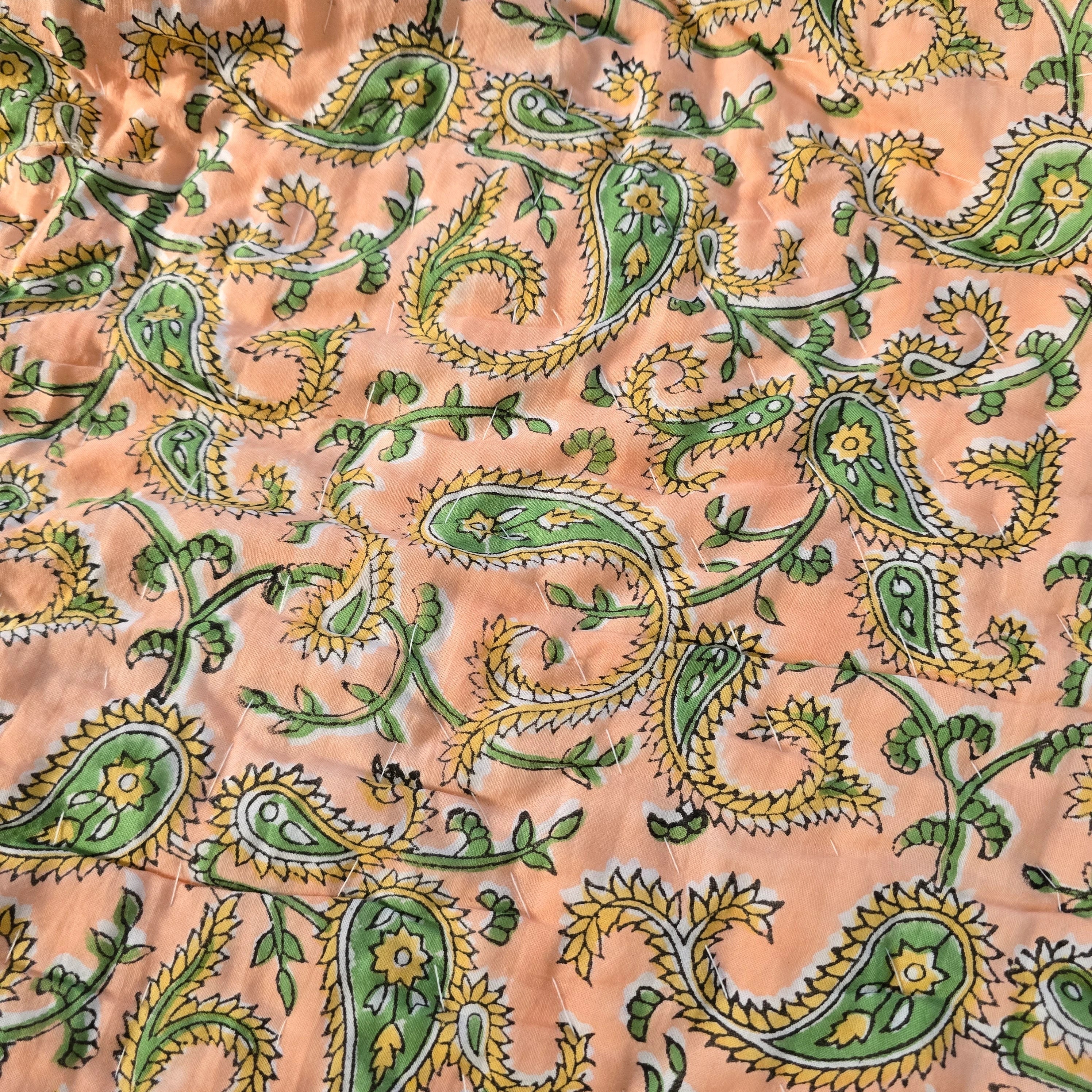 Hand Block Printed  Jaipuri Cotton All season AC Quilt - Peach Buta (90X108 Inches)