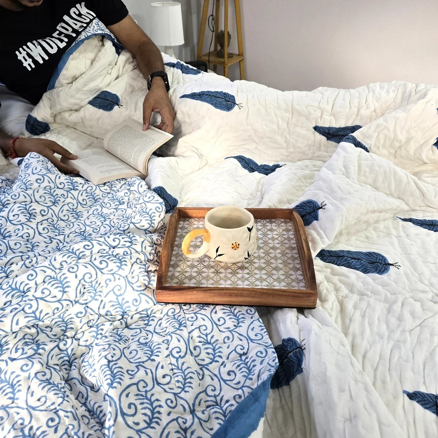 Hand Block Printed  Jaipuri Cotton All season AC Quilt - Neel Patta Motif (90X108 Inches)