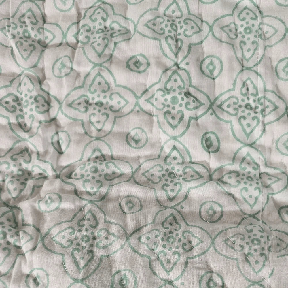 Hand Block Printed  Jaipuri Cotton All season AC Quilt - Green Floral Motif(90X108 Inches)