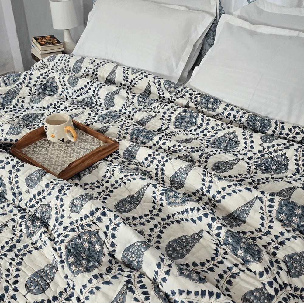 Hand Block Printed Mulmul Cotton All season AC Quilt - Mahira (90X108 Inches)