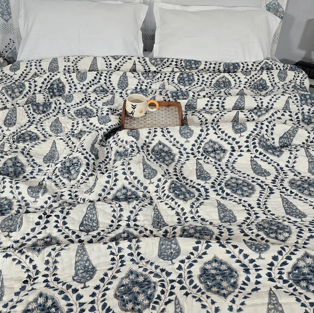 Hand Block Printed Mulmul Cotton All season AC Quilt - Mahira (90X108 Inches)