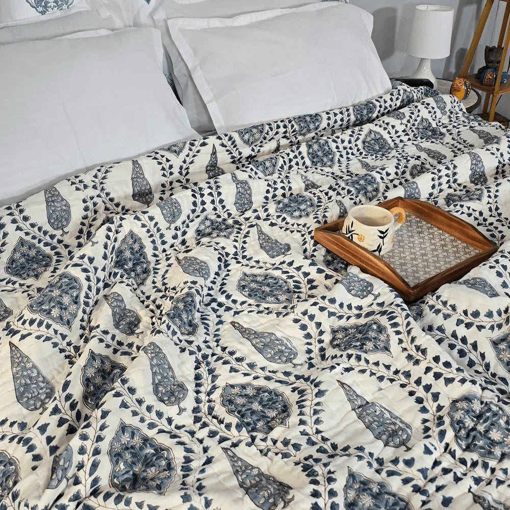 Hand Block Printed Mulmul Cotton All season AC Quilt - Mahira (90X108 Inches)