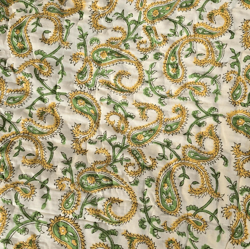 Hand Block Printed  Jaipuri Cotton All season AC Quilt - Yellow Floral Buta (90X108 Inches)