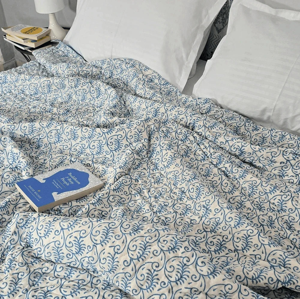 Hand Block Printed  Jaipuri Cotton All season AC Quilt - Gulab Phoolari (90X108 Inches)