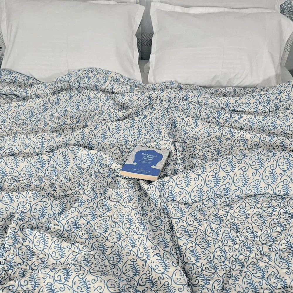 Hand Block Printed  Jaipuri Cotton All season AC Quilt - Gulab Phoolari (90X108 Inches)