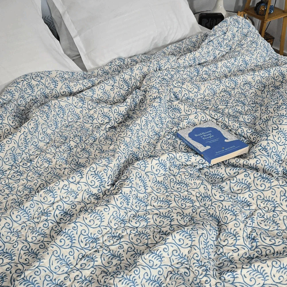 Hand Block Printed  Jaipuri Cotton All season AC Quilt - Gulab Phoolari (90X108 Inches)