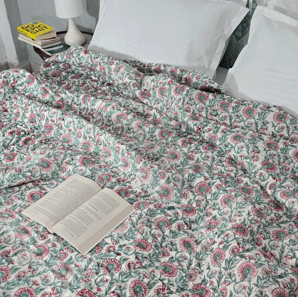 Hand Block Printed Mulmul Cotton All season AC Quilt - Saniya (90X108 Inches)