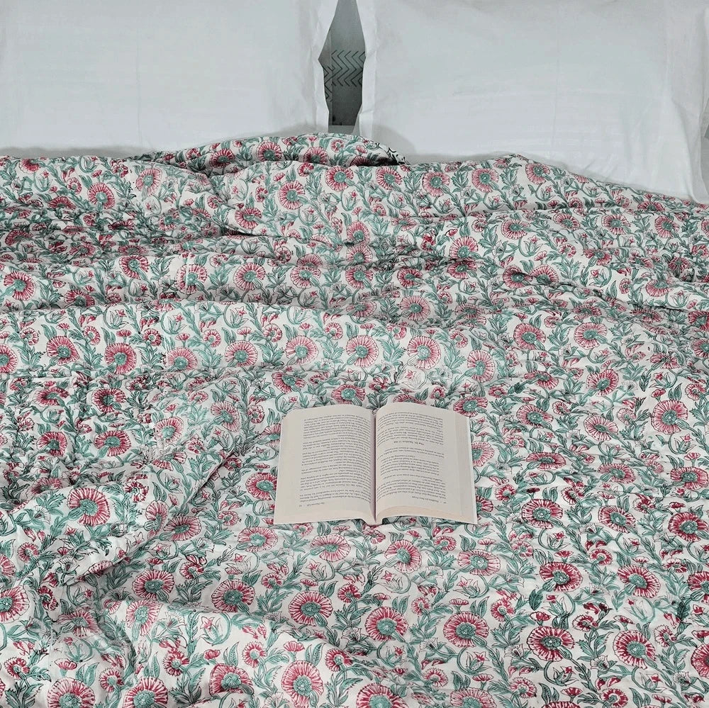 Hand Block Printed Mulmul Cotton All season AC Quilt - Saniya (90X108 Inches)