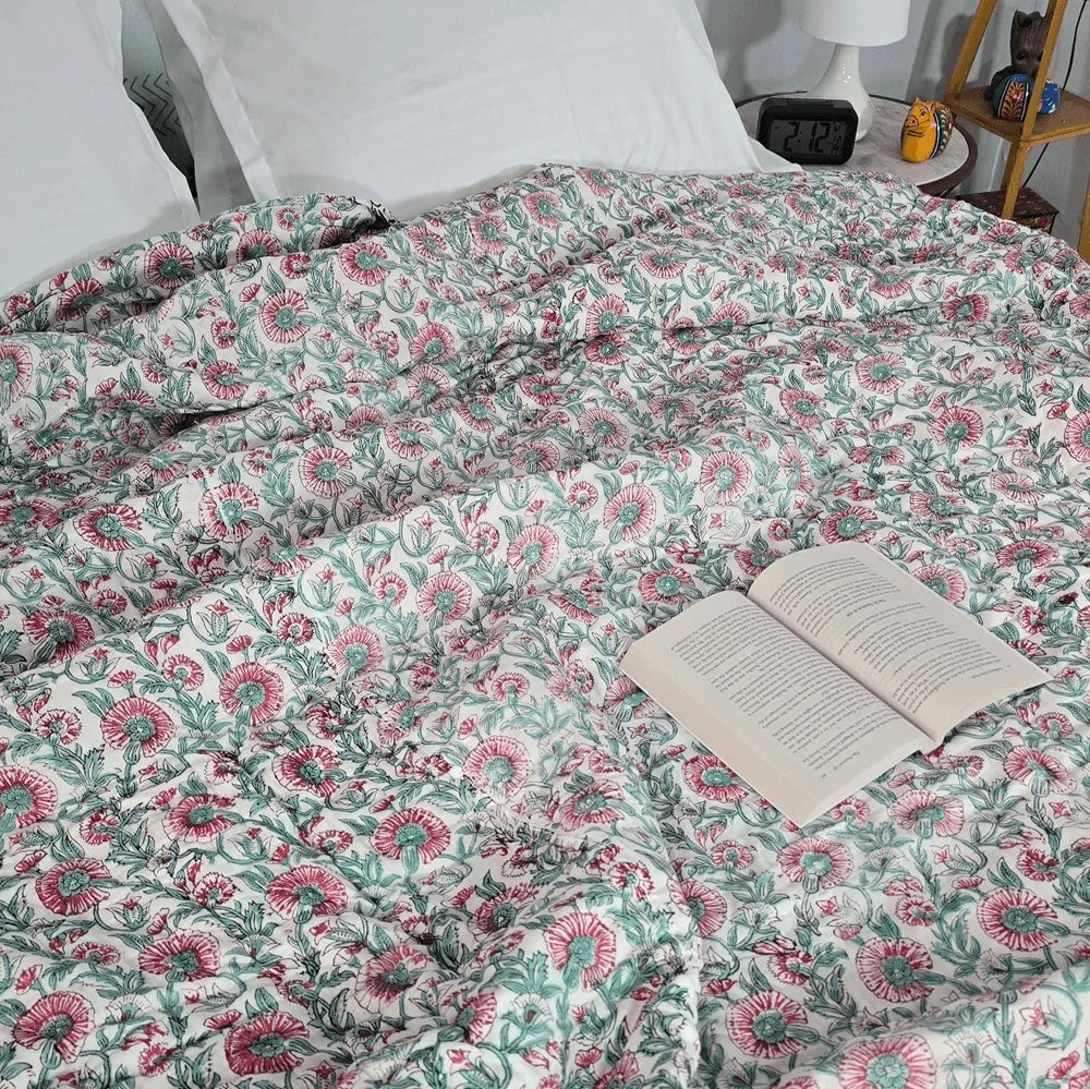Hand Block Printed Mulmul Cotton All season AC Quilt - Saniya (90X108 Inches)