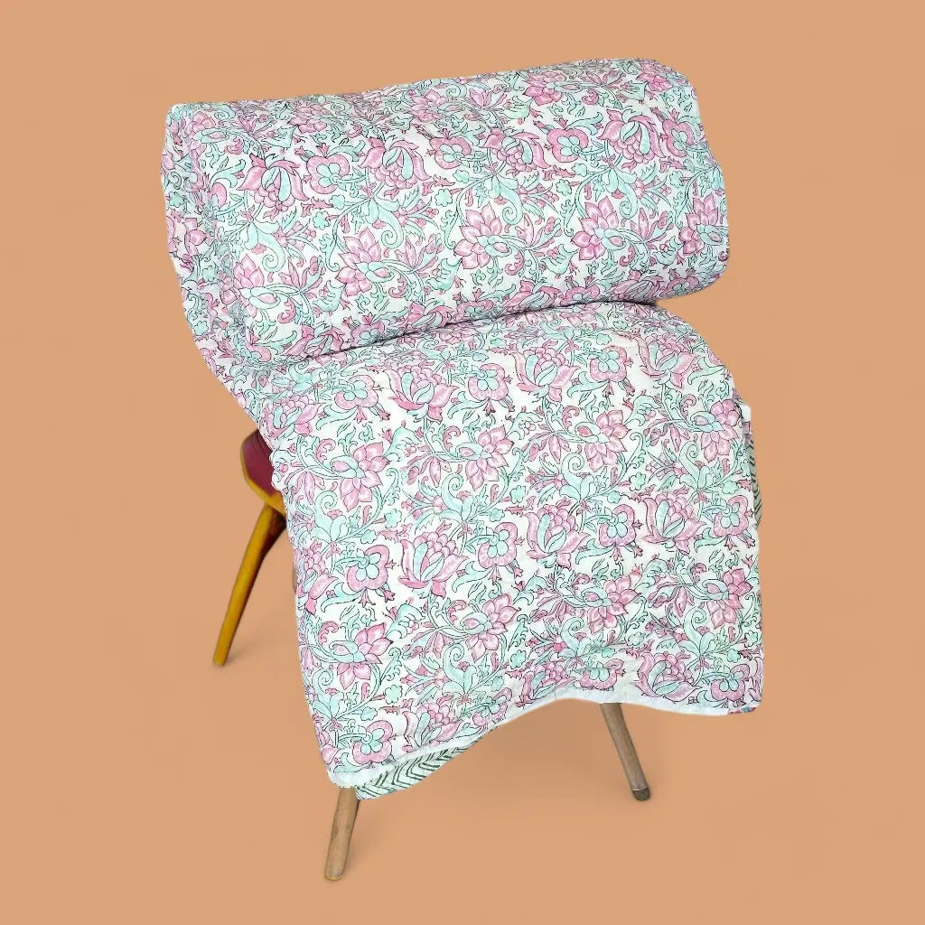 Hand Block Printed  Jaipuri Cotton All season AC Quilt - Phool Bagh(90X108 Inches)