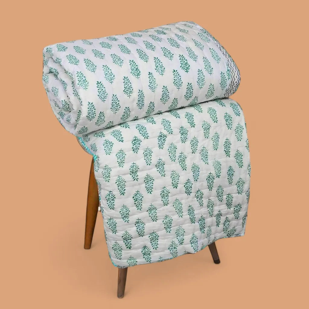 Hand Block Printed Mulmul Cotton All season AC Quilt - Samina (90X108 Inches)
