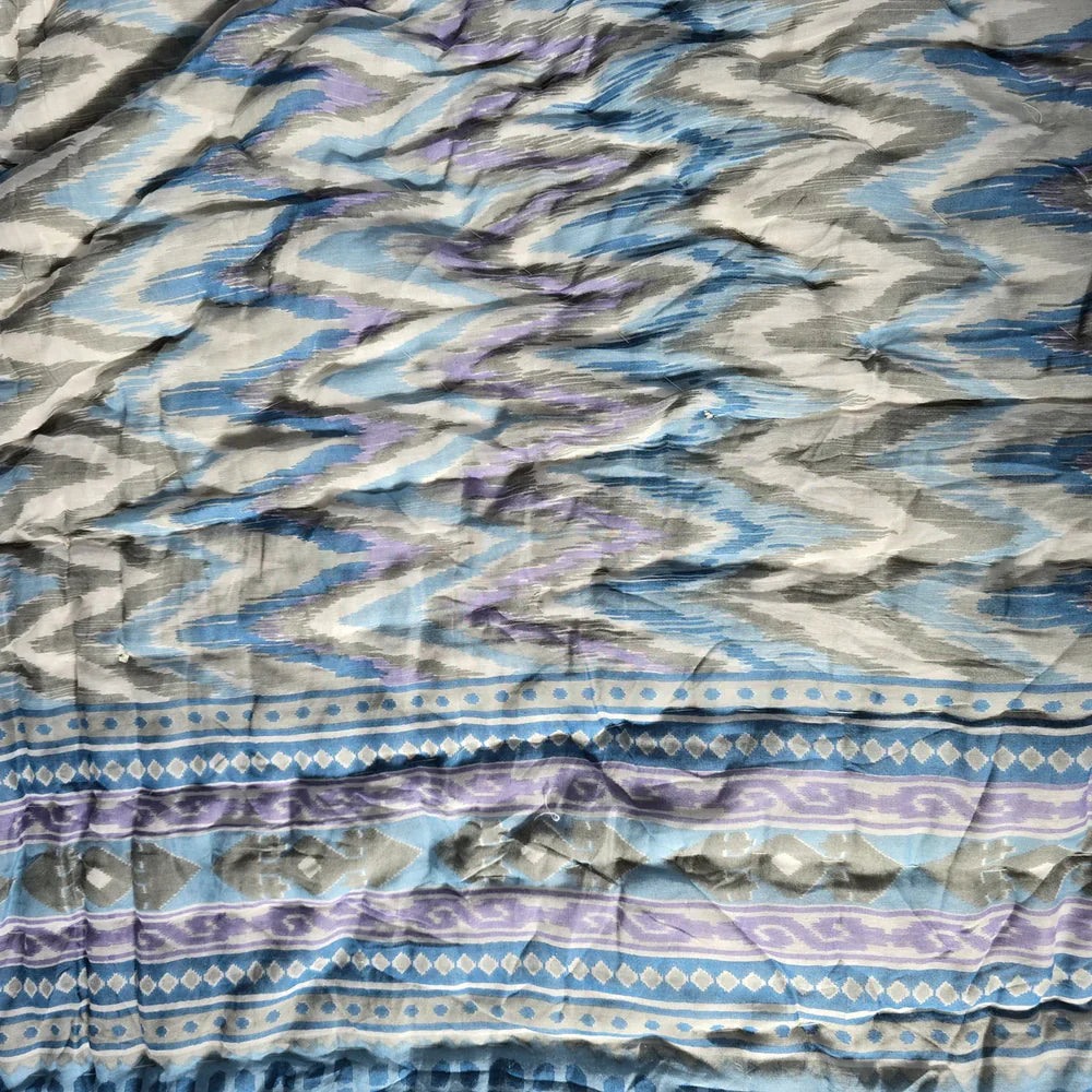 Hand Block Printed Jaipuri Cotton All season AC Quilt – Blue & Purple Geo Stripes (90X108 Inches)