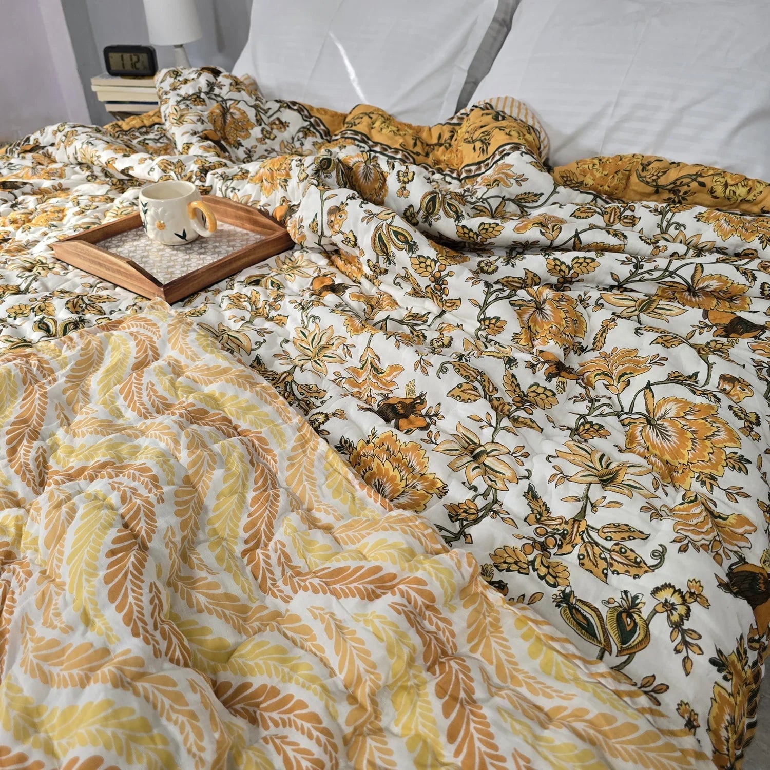 Hand Block Printed Jaipuri Cotton All season AC Quilt - Sunehri Gulzar (90X108 Inches)