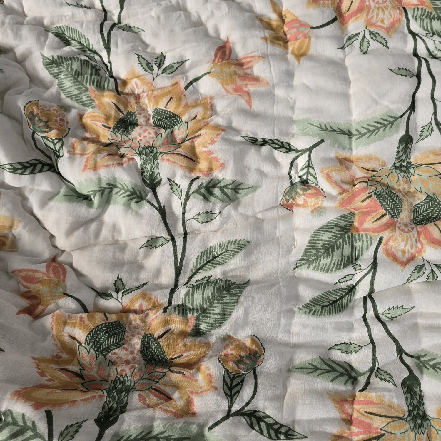 Hand Block Printed Jaipuri Cotton All season AC Quilt - Pink Floral Design(90X108 Inches)