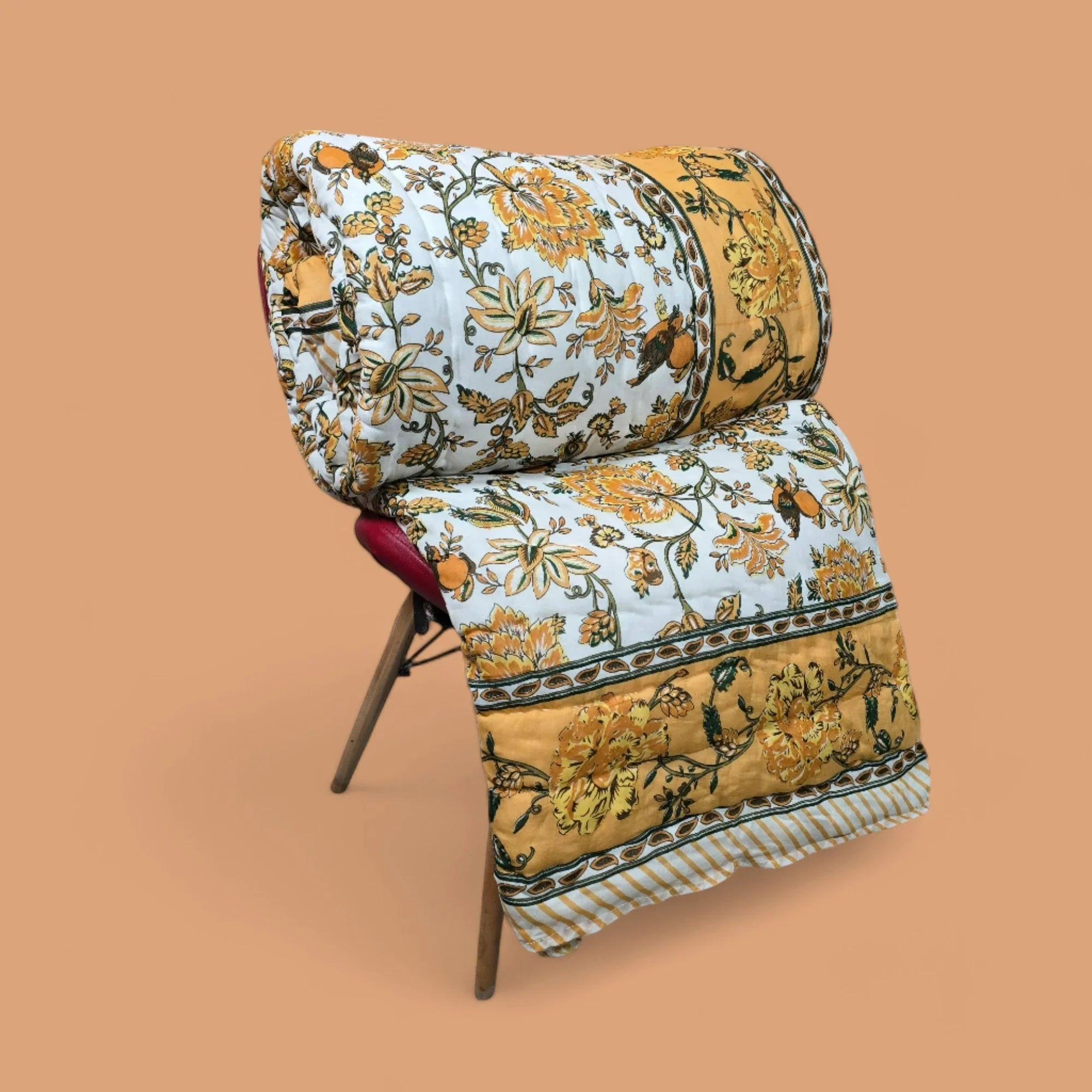 Hand Block Printed Jaipuri Cotton All season AC Quilt - Sunehri Gulzar (90X108 Inches)