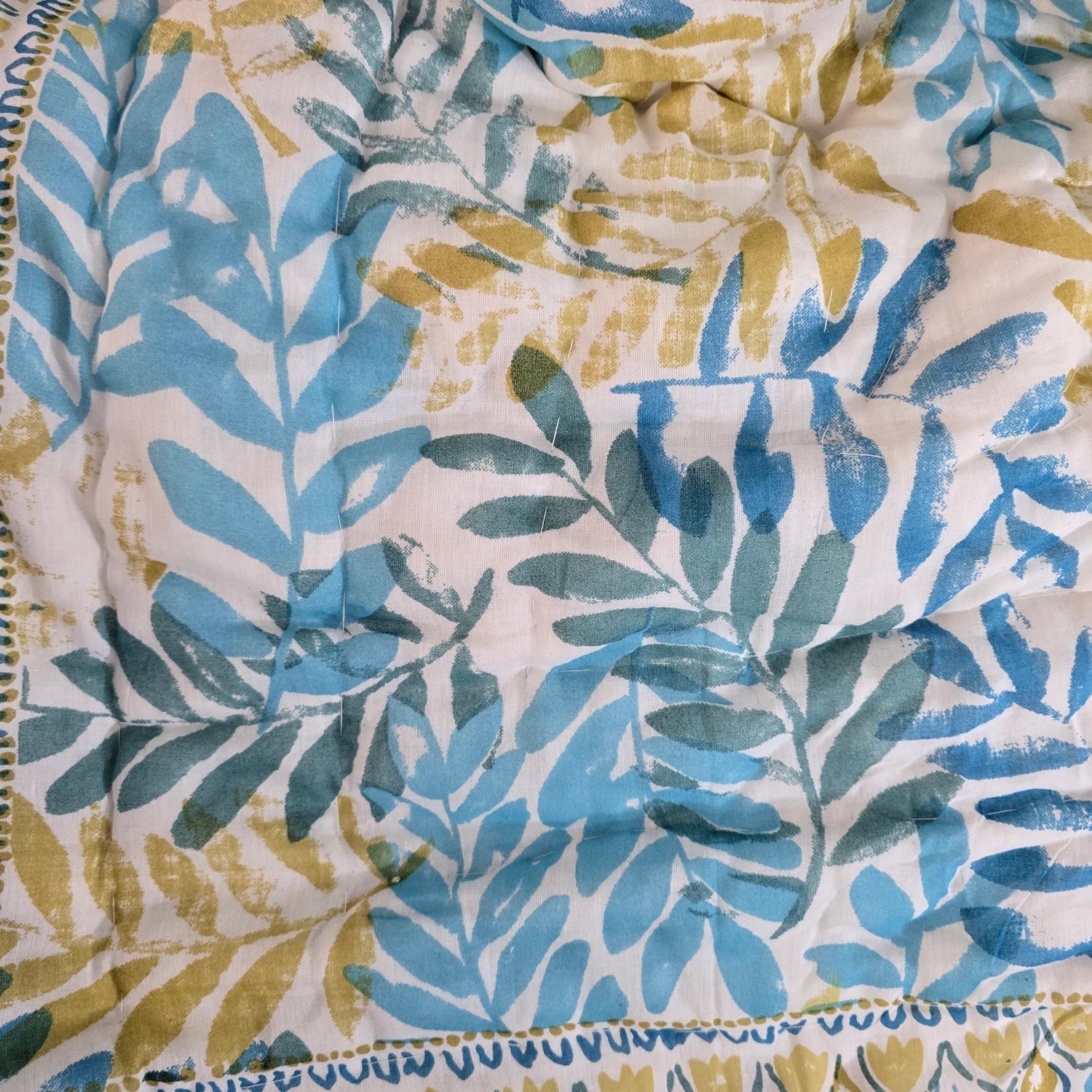 Hand Block Printed Jaipuri Cotton All season AC Quilt – Blue & Yellow Leaf (90X108 Inches)