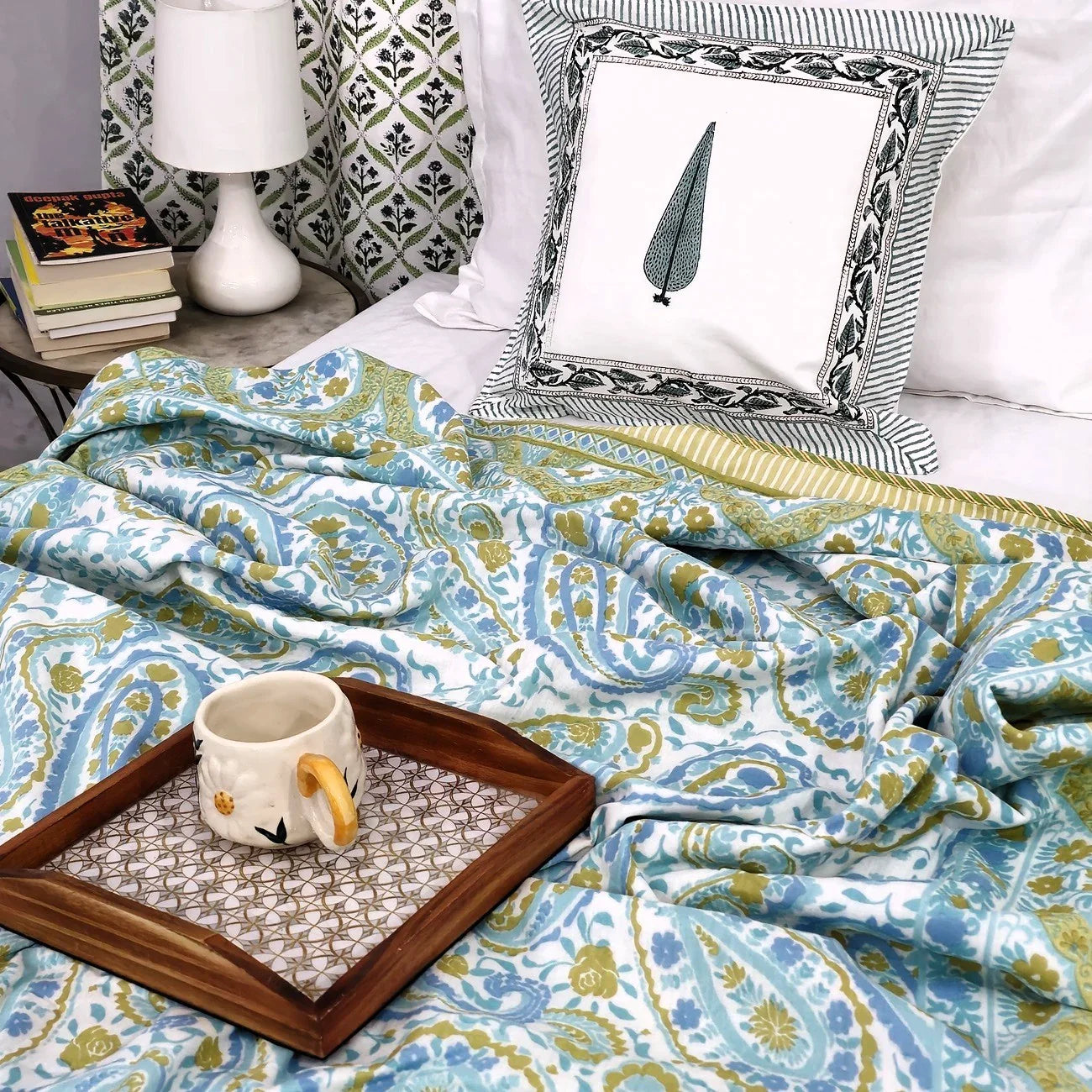 All Season Jaipuri AC Blanket | 100% Cotton | Block Print | Single Bed  –  Mughal Jaal Yellow (63X90 Inches)