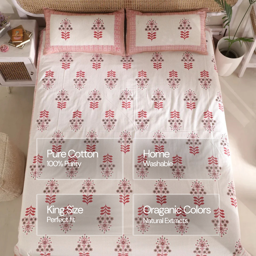 100% Pure Cotton | Double Bed | Bed Sheet - Hamra