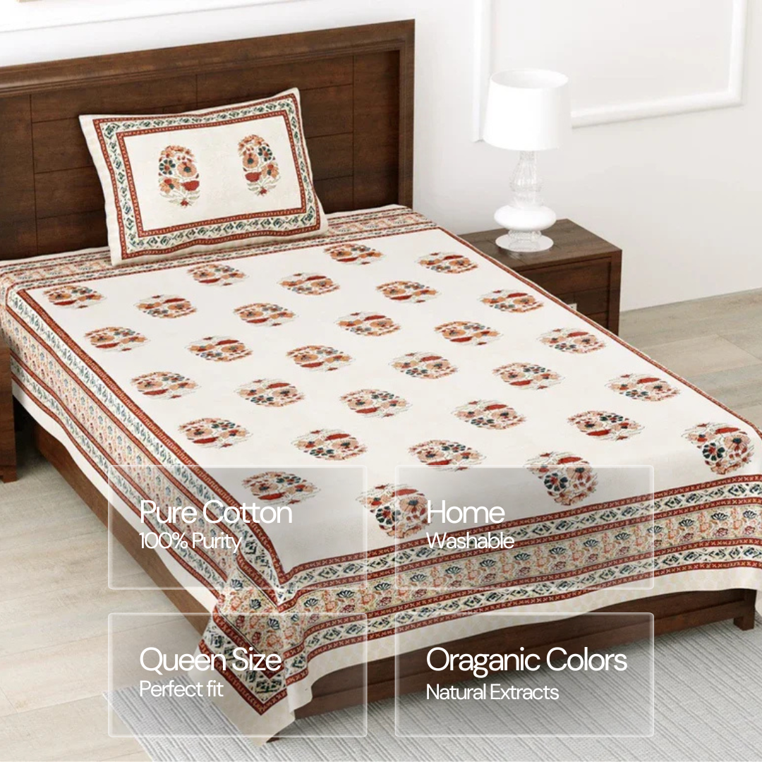 100% Pure Cotton | Single Bed | Bed Sheet - Ishita