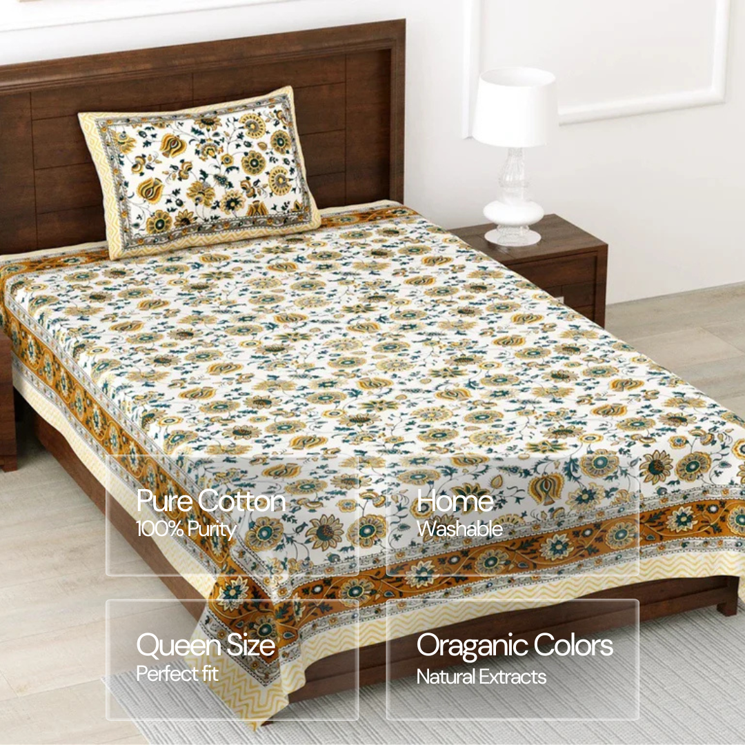 100% Pure Cotton | Single Bed | Bed Sheet - Ananya