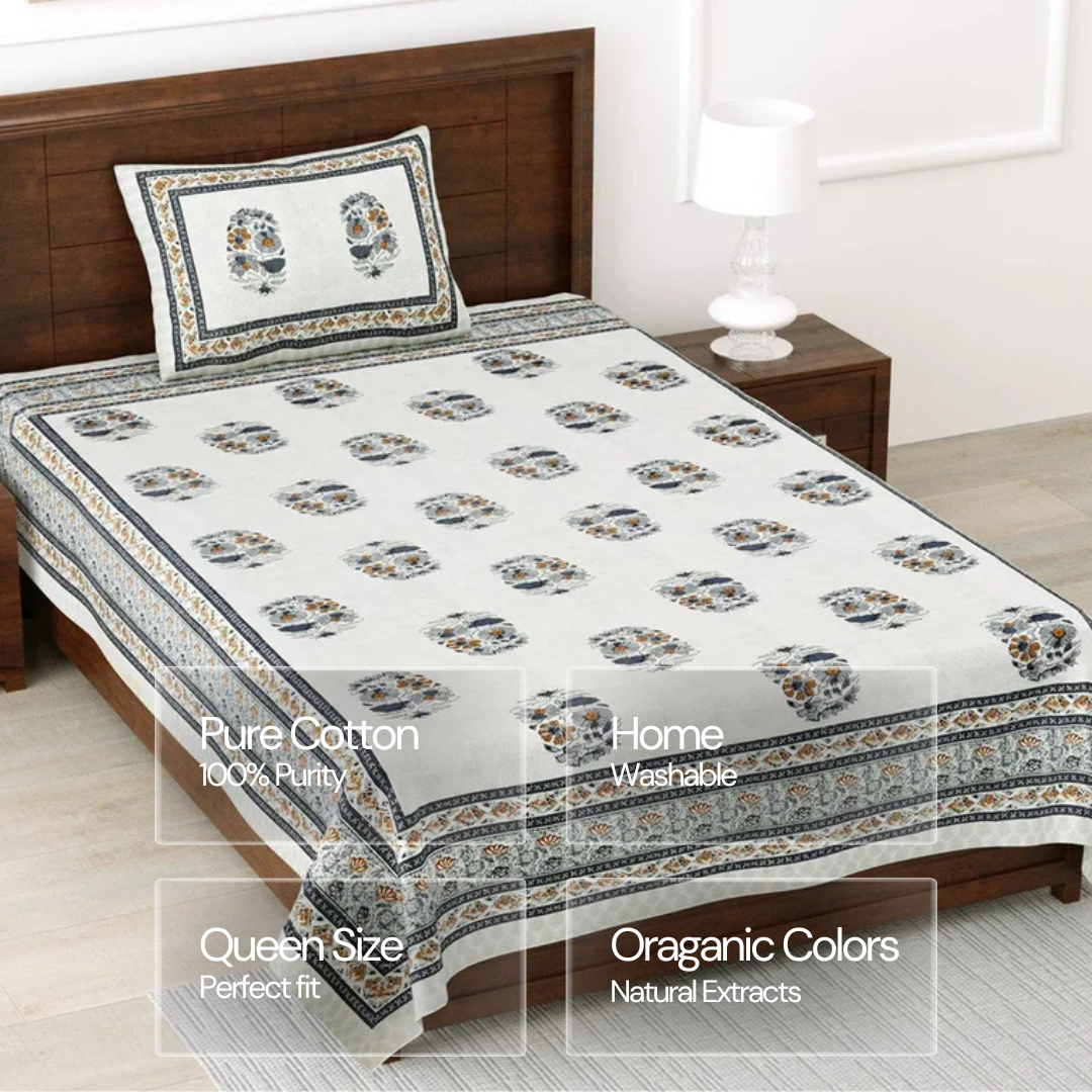 100% Pure Cotton | Single Bed | Bed Sheet - Meera