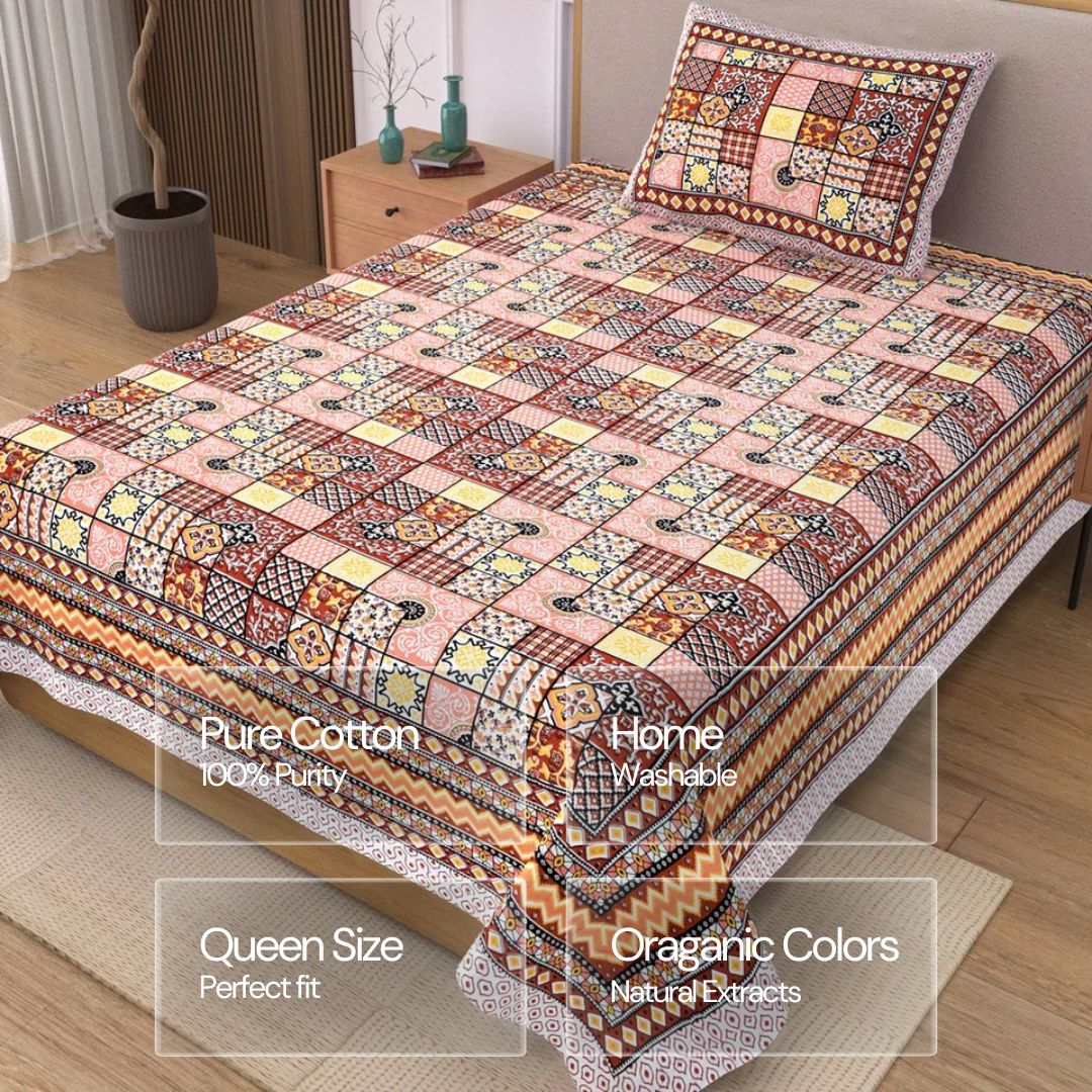 Jaipuri Cotton Single Bedsheet Set – Patchwork Print (70X100 inches)