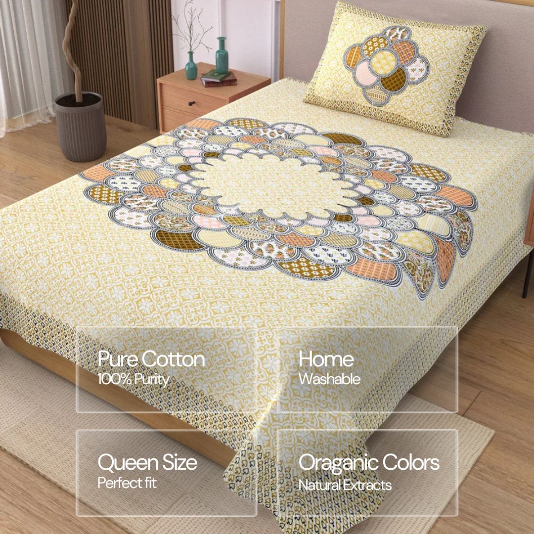 Hand Block Printed Cotton Single Bedsheet - Jhalak (70X100 inches)