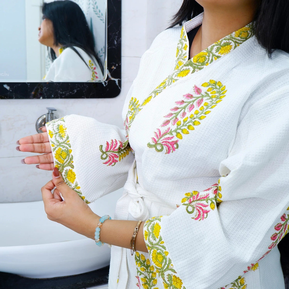 Cotton Hand block Bathrobe - Phulwari - Tarvik