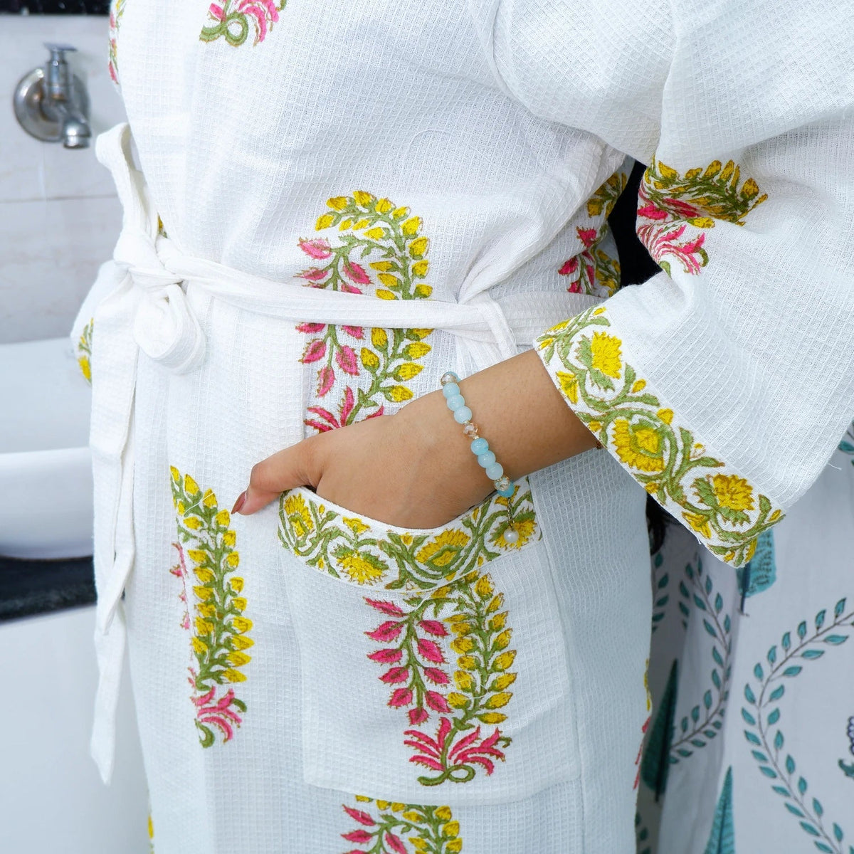 Cotton Hand block Bathrobe - Phulwari - Tarvik