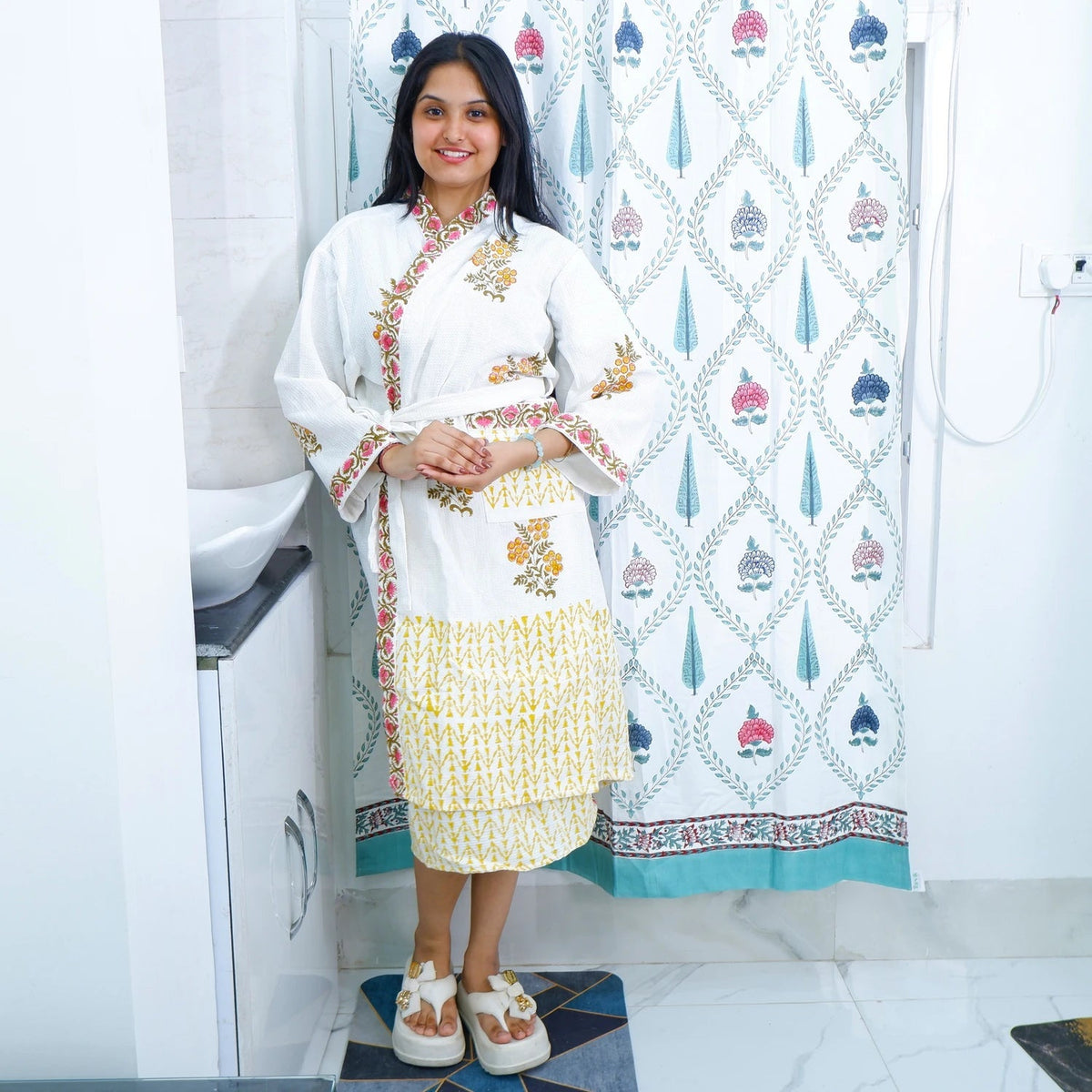 Cotton Hand block Bathrobe - Zarina - Tarvik