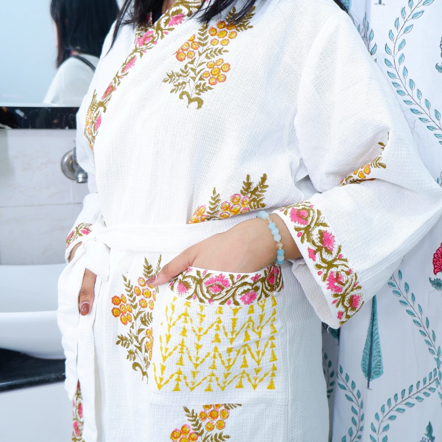 Cotton Hand block Bathrobe - Zarina - Tarvik