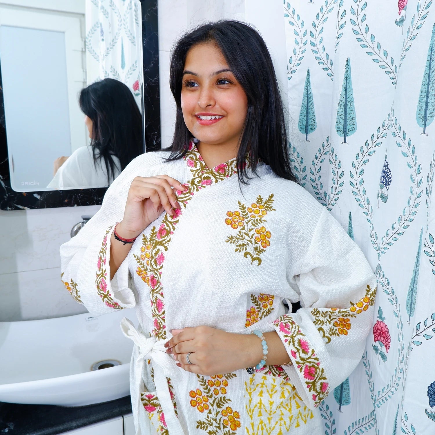 Cotton Hand block Bathrobe - Zarina - Tarvik