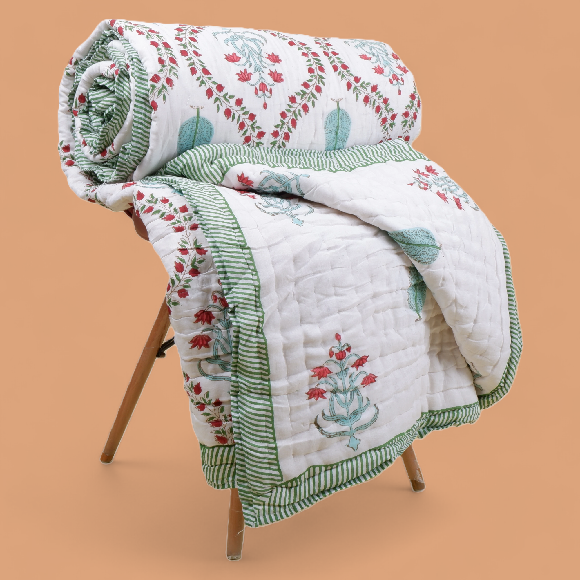 Hand Block Printed Mulmul Cotton Quilt - Baligh - Tarvik