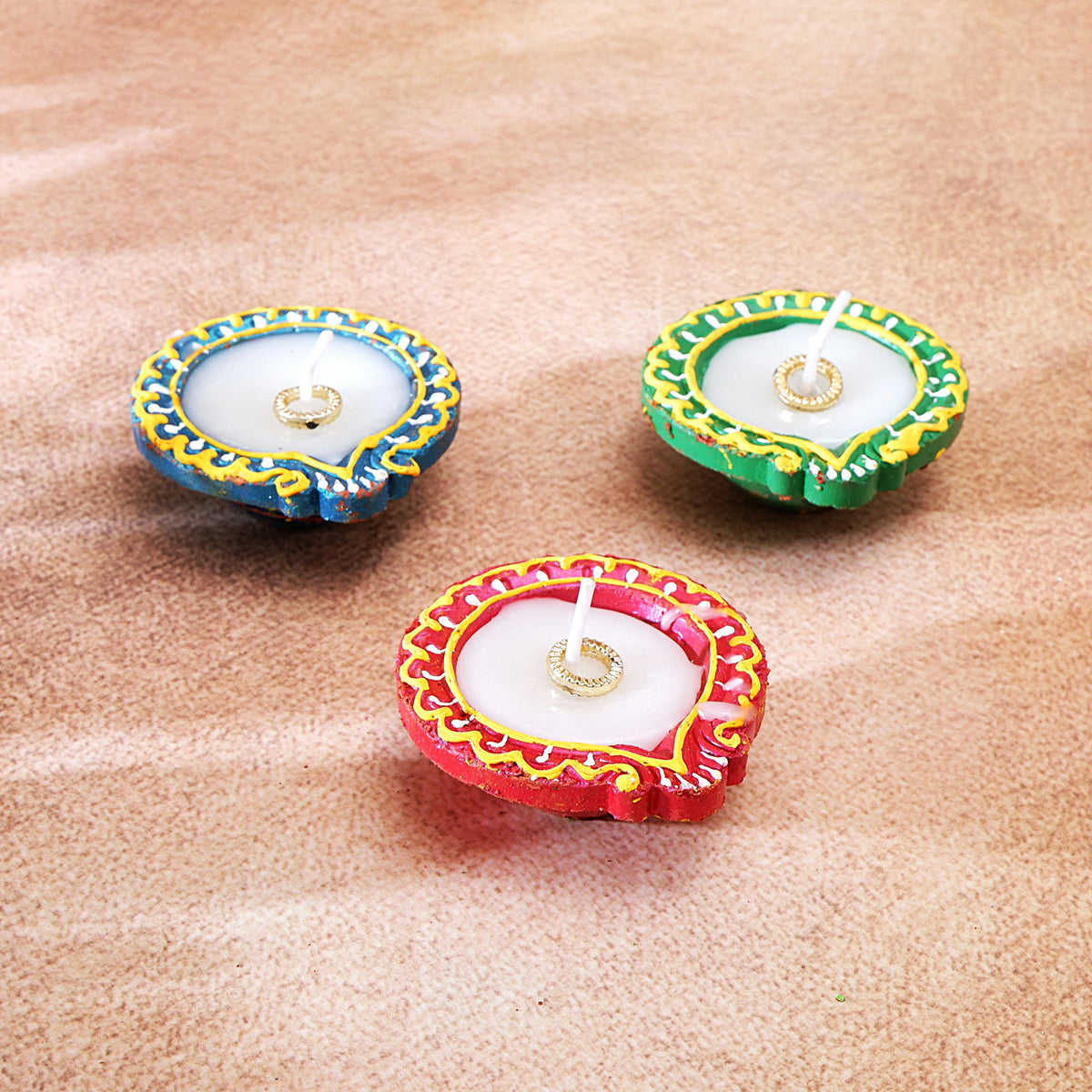 12pcs Multicolor  Wax Diya Set - Colourful
