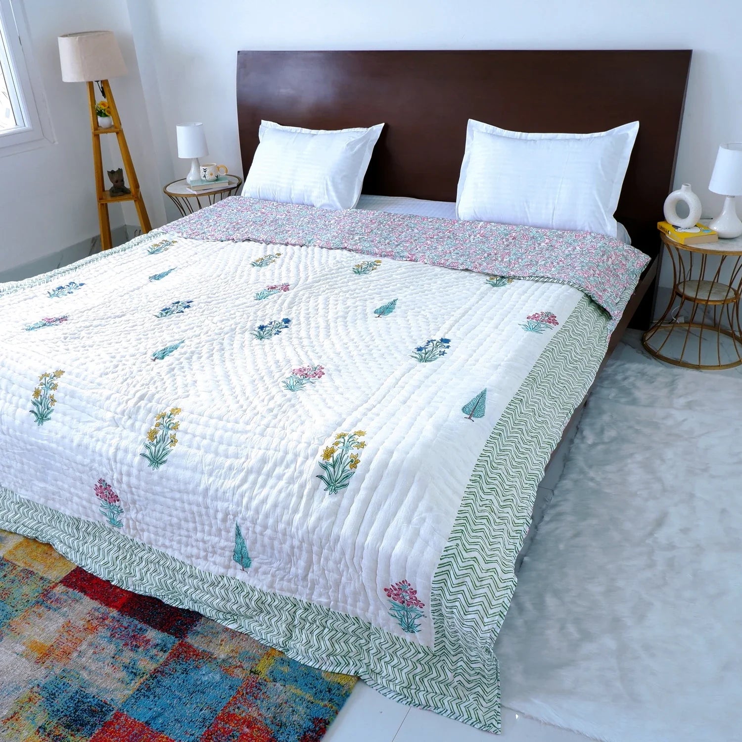 Hand Block Printed  Jaipuri Cotton All season AC Quilt - Gulmohar Jaal (90X108 Inches)