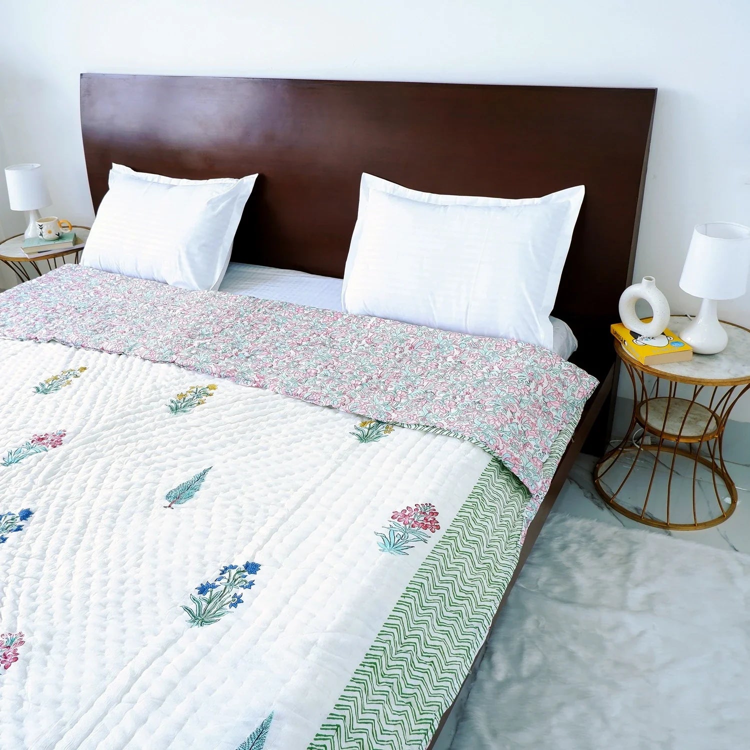 Hand Block Printed  Jaipuri Cotton All season AC Quilt - Gulmohar Jaal (90X108 Inches)