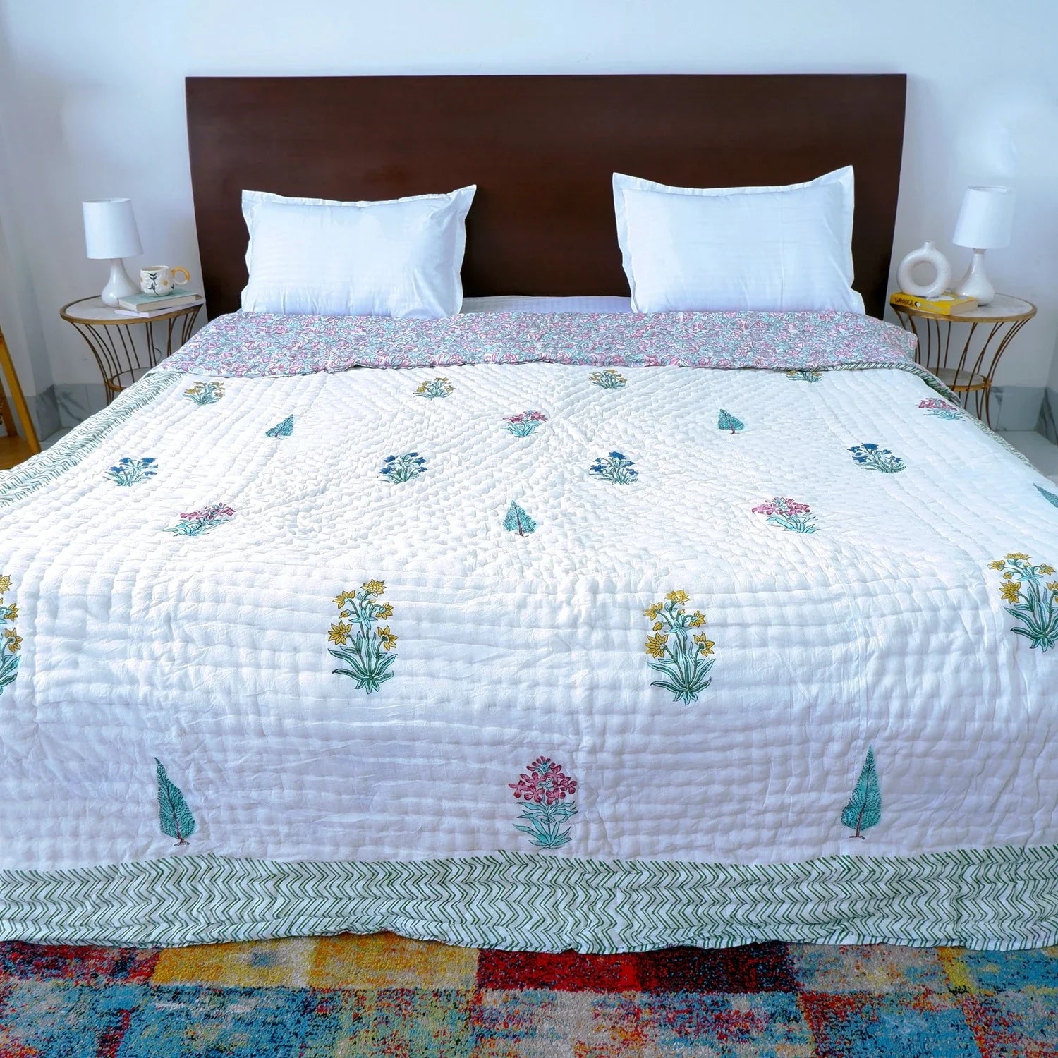 Hand Block Printed  Jaipuri Cotton All season AC Quilt - Gulmohar Jaal (90X108 Inches)