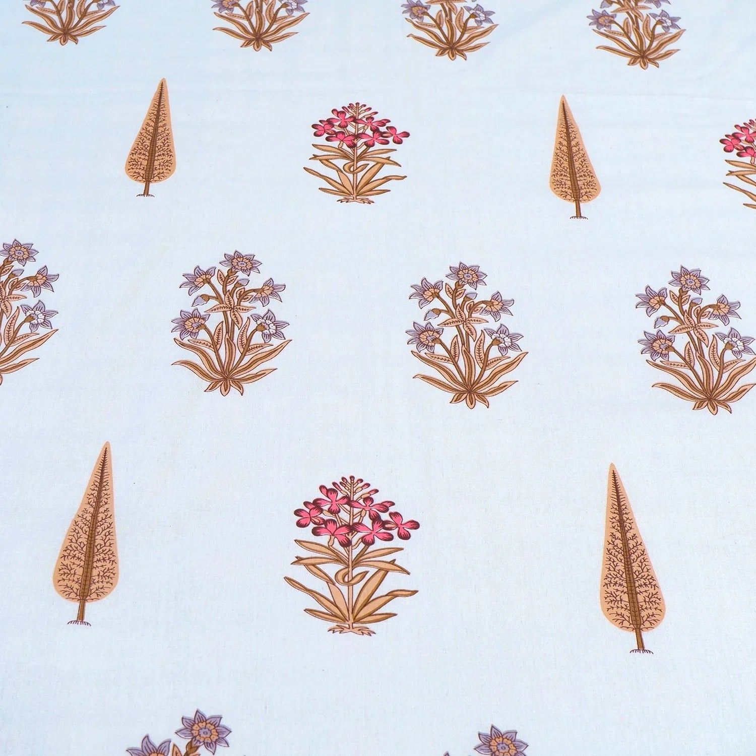 Hand Block Printed Cotton Bedding Set  of 5 Pieces - Floral Leaf Motif (90x108 inches)