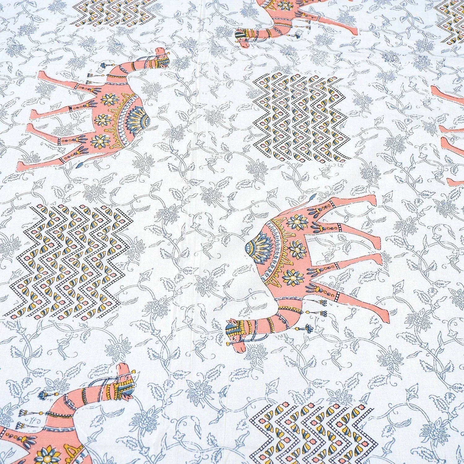 Jaipuri Cotton Double Bedsheet Set - Peach Camel Print (90x108 inches)