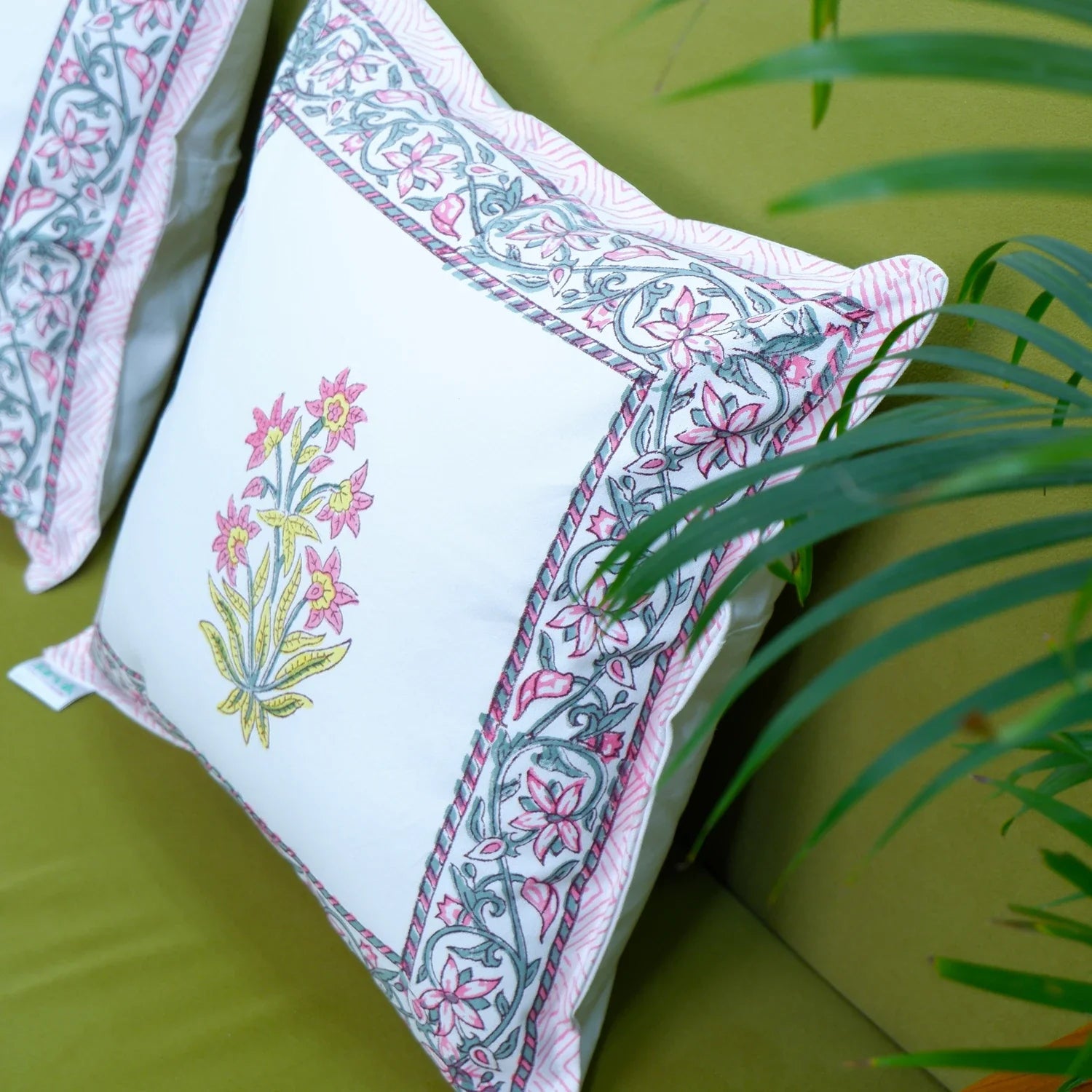 Pure Cotton Hand Block Printed Cushion Cover - Shahra - Tarvik