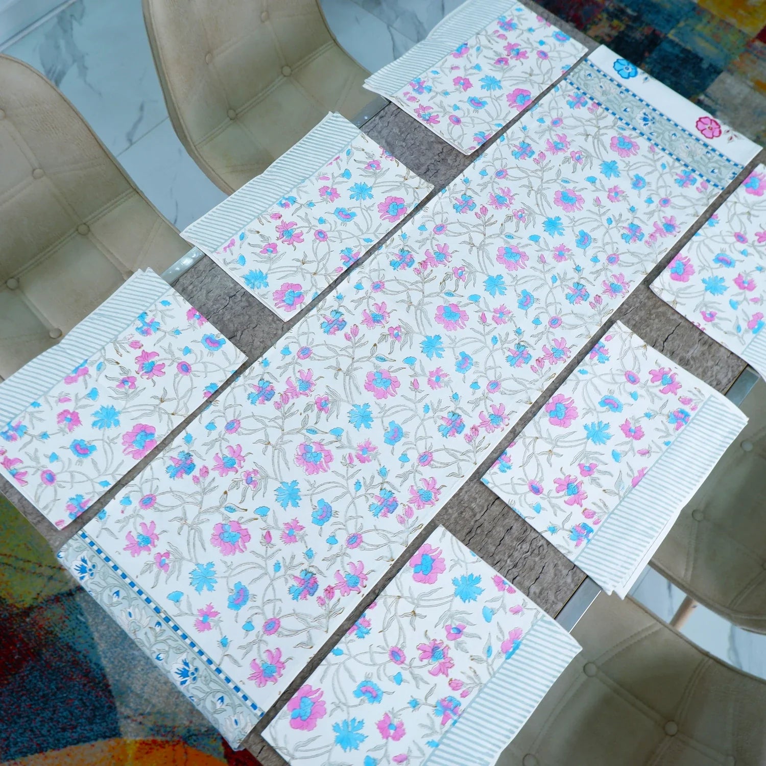 Hand Block Printed Cotton Table Runner - Xenia - Tarvik