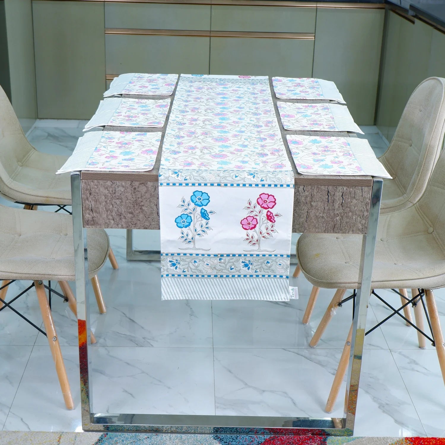 Hand Block Printed Cotton Table Runner - Xenia - Tarvik