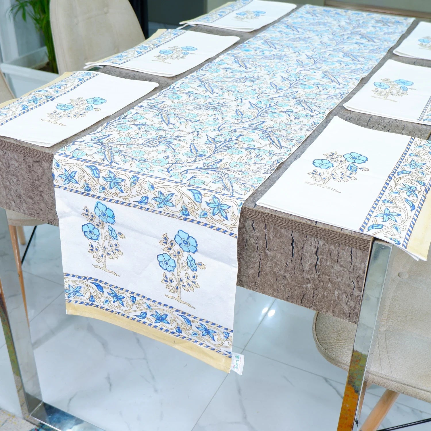 Hand Block Printed Cotton Table Runner - Zola - Tarvik