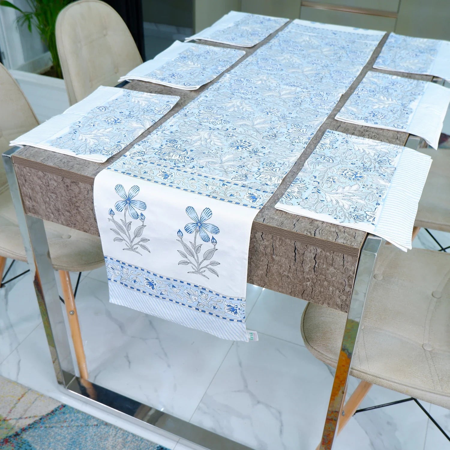 Hand Blocked Printed Table Runner - Ranya - Tarvik