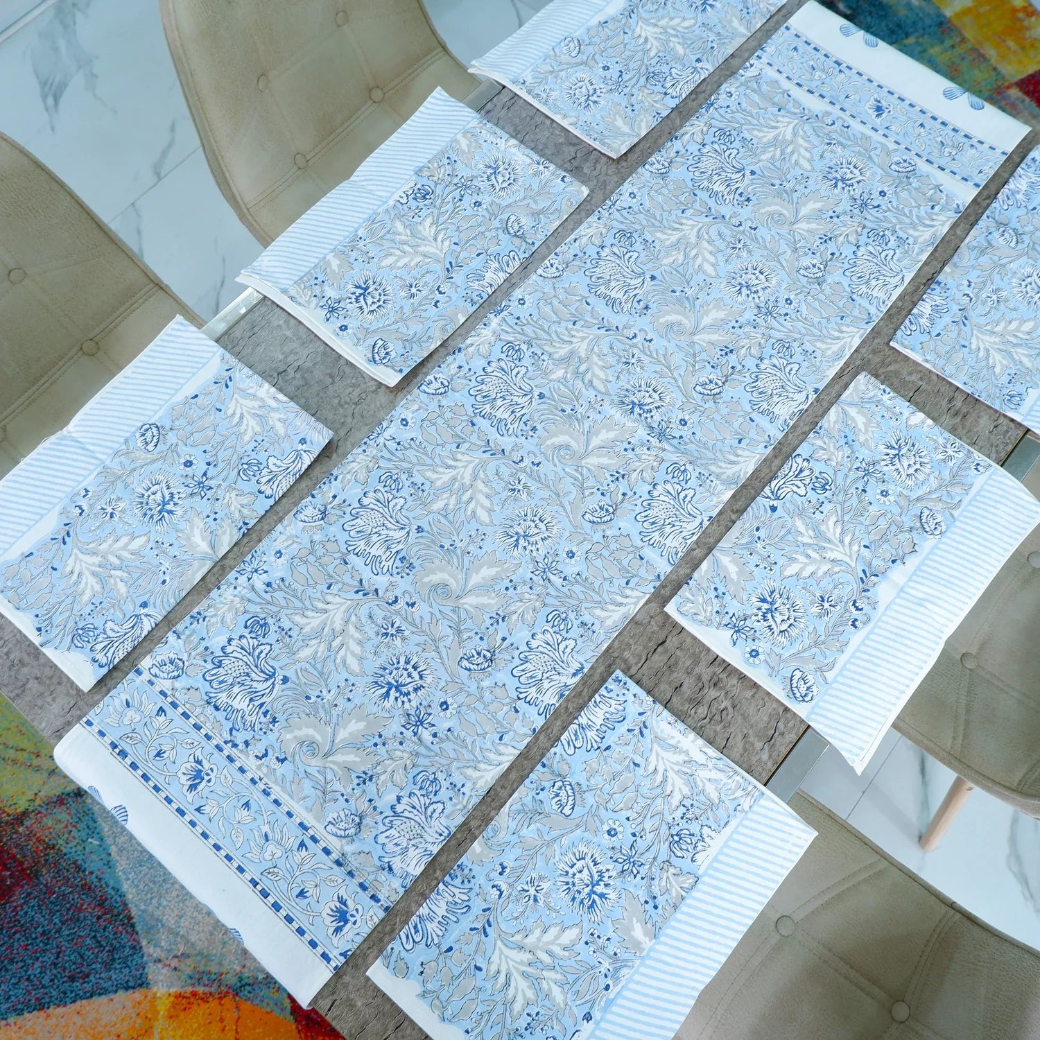 Hand Blocked Printed Table Runner - Ranya - Tarvik