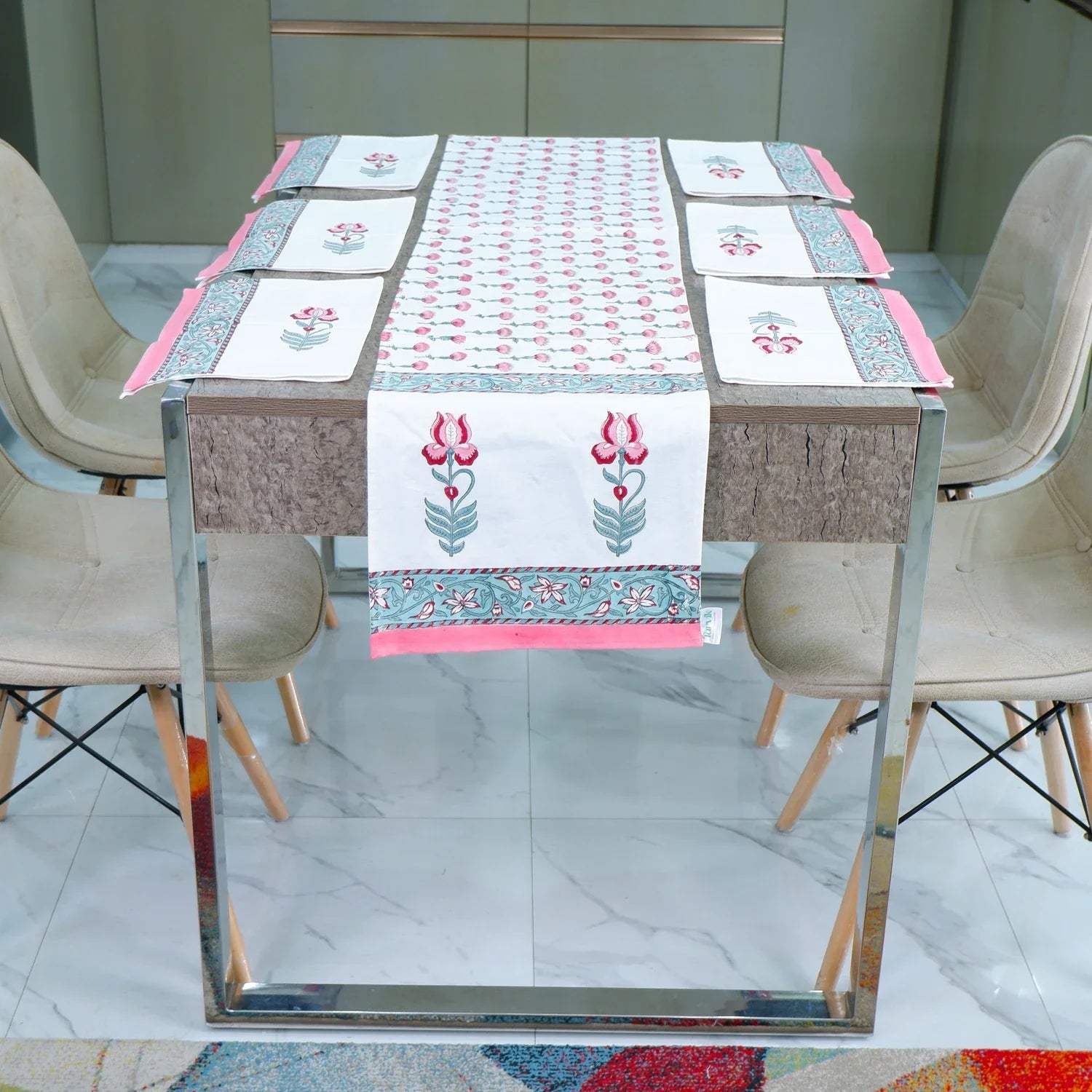 Hand Block Printed Cotton Table Runner - Faye - Tarvik