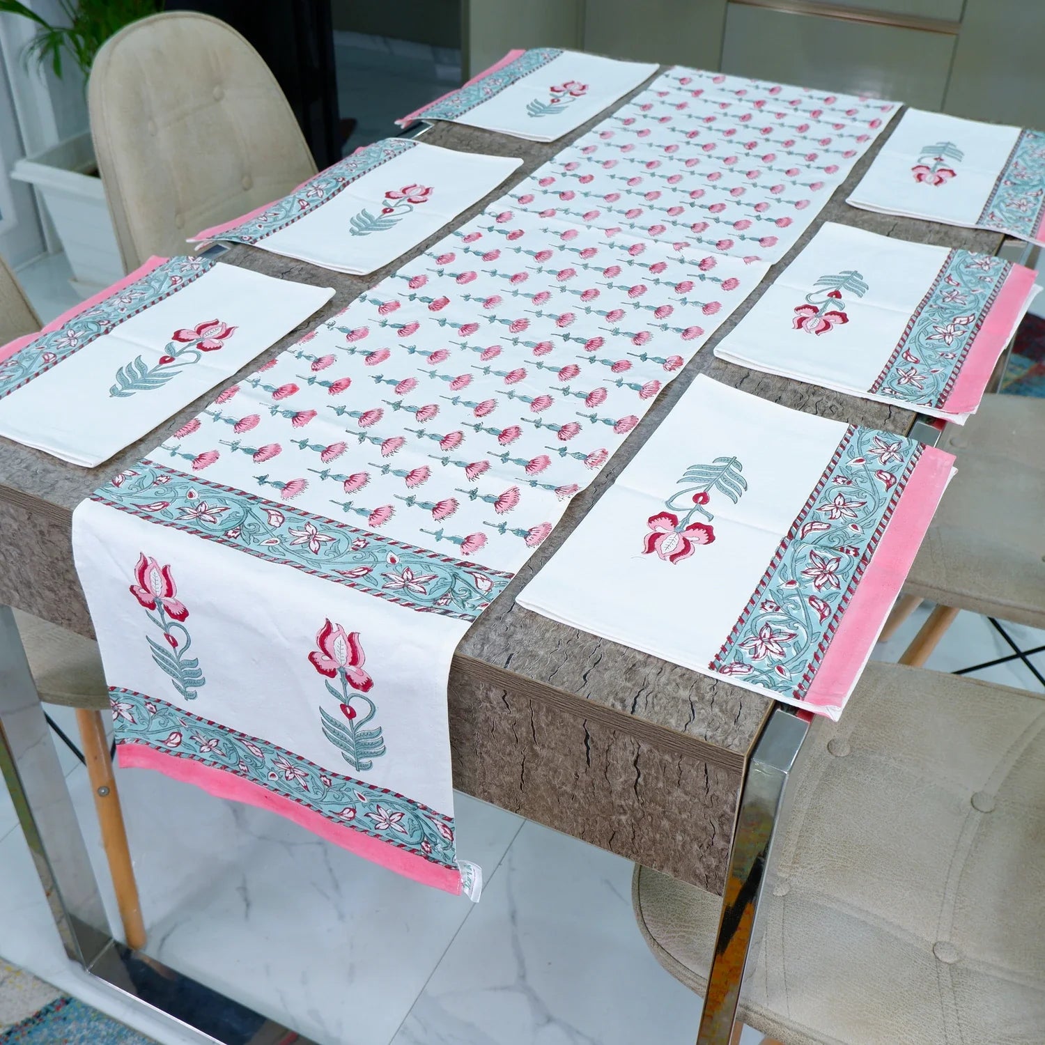 Hand Block Printed Cotton Table Runner - Faye - Tarvik