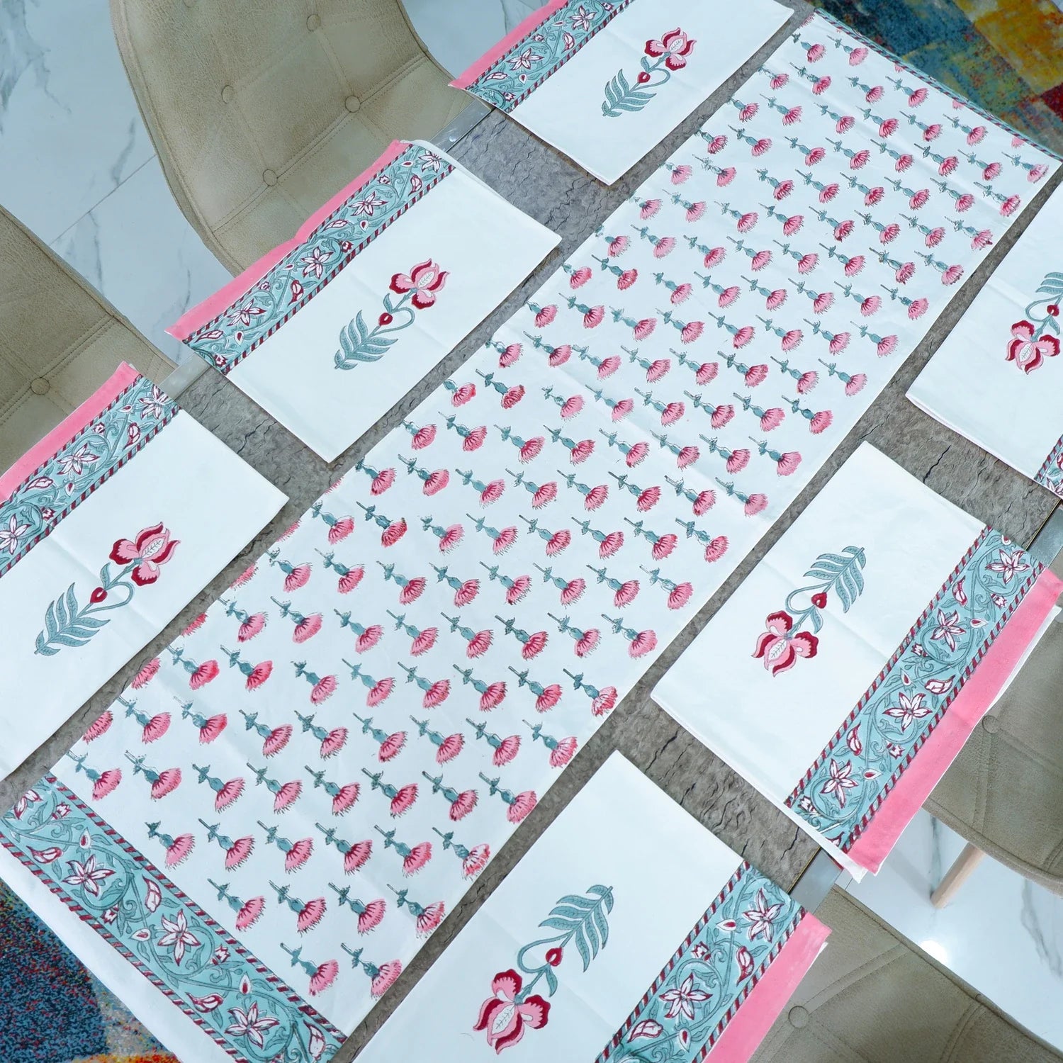 Hand Block Printed Cotton Table Runner - Faye - Tarvik