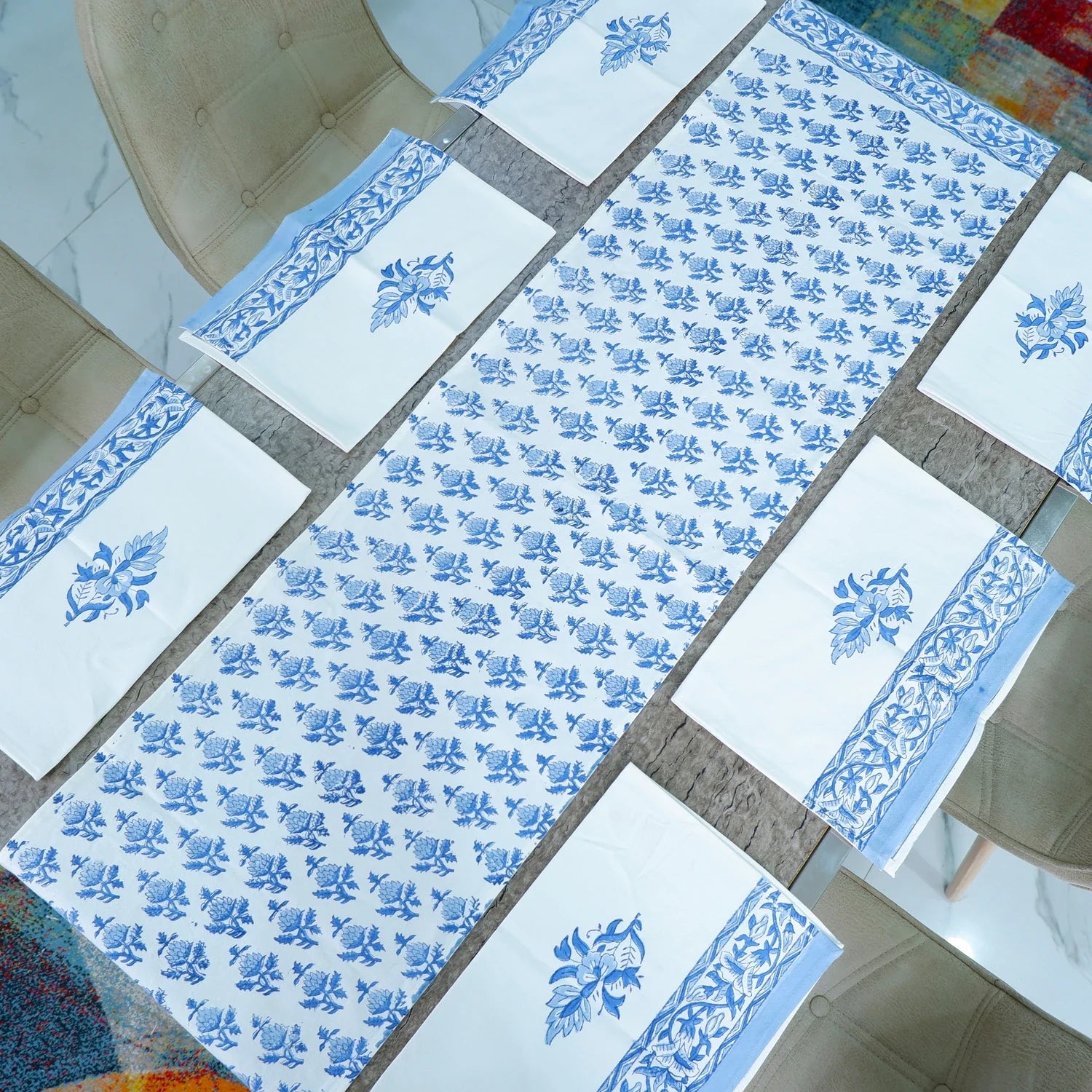 Hand Block Printed Cotton Table Runner - Kumad - Tarvik